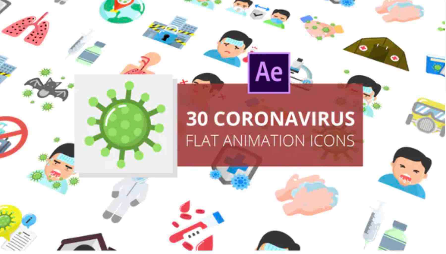 AE模板-冠状病毒平面动画图标