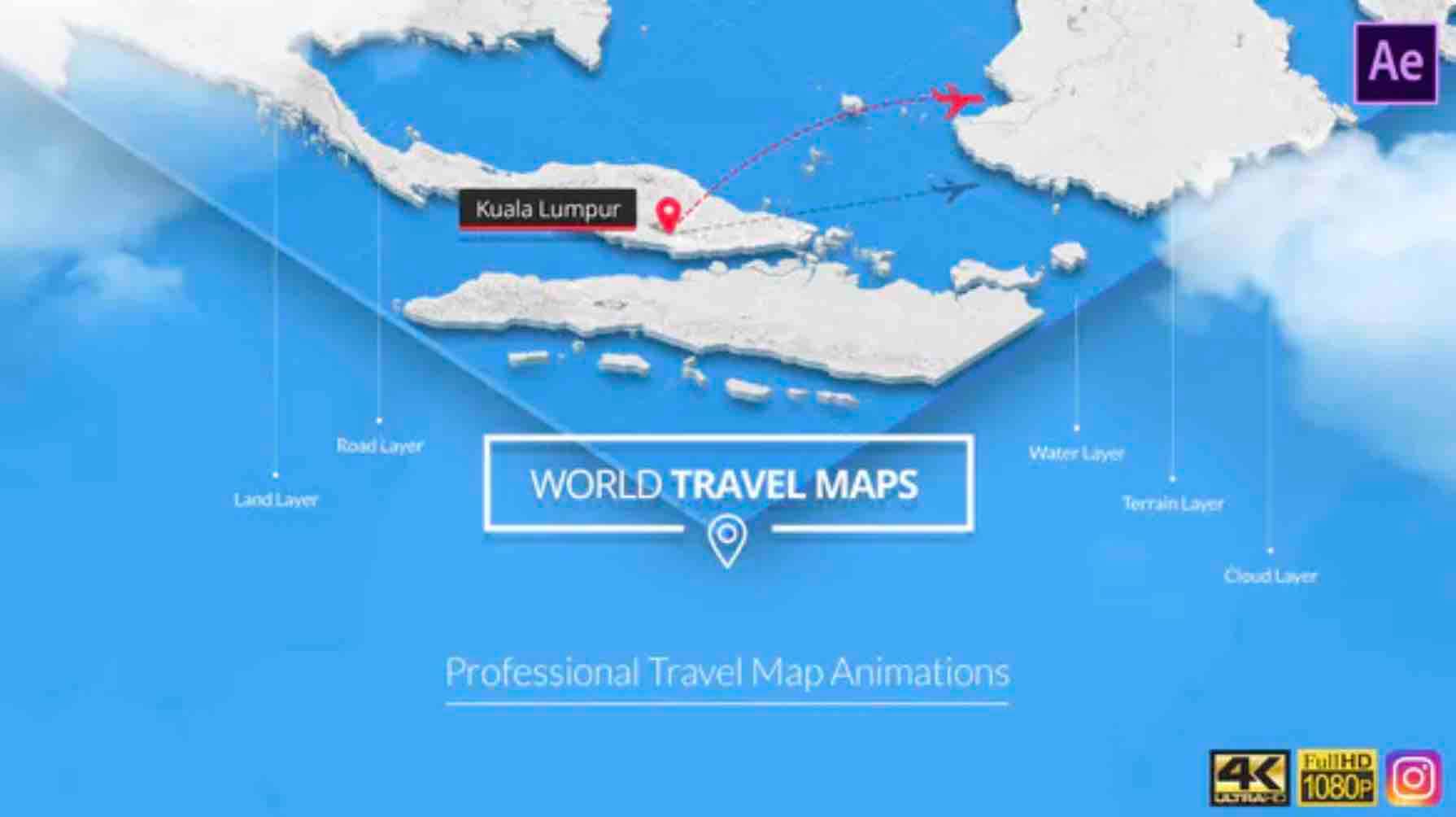 AE模板-世界旅游地图