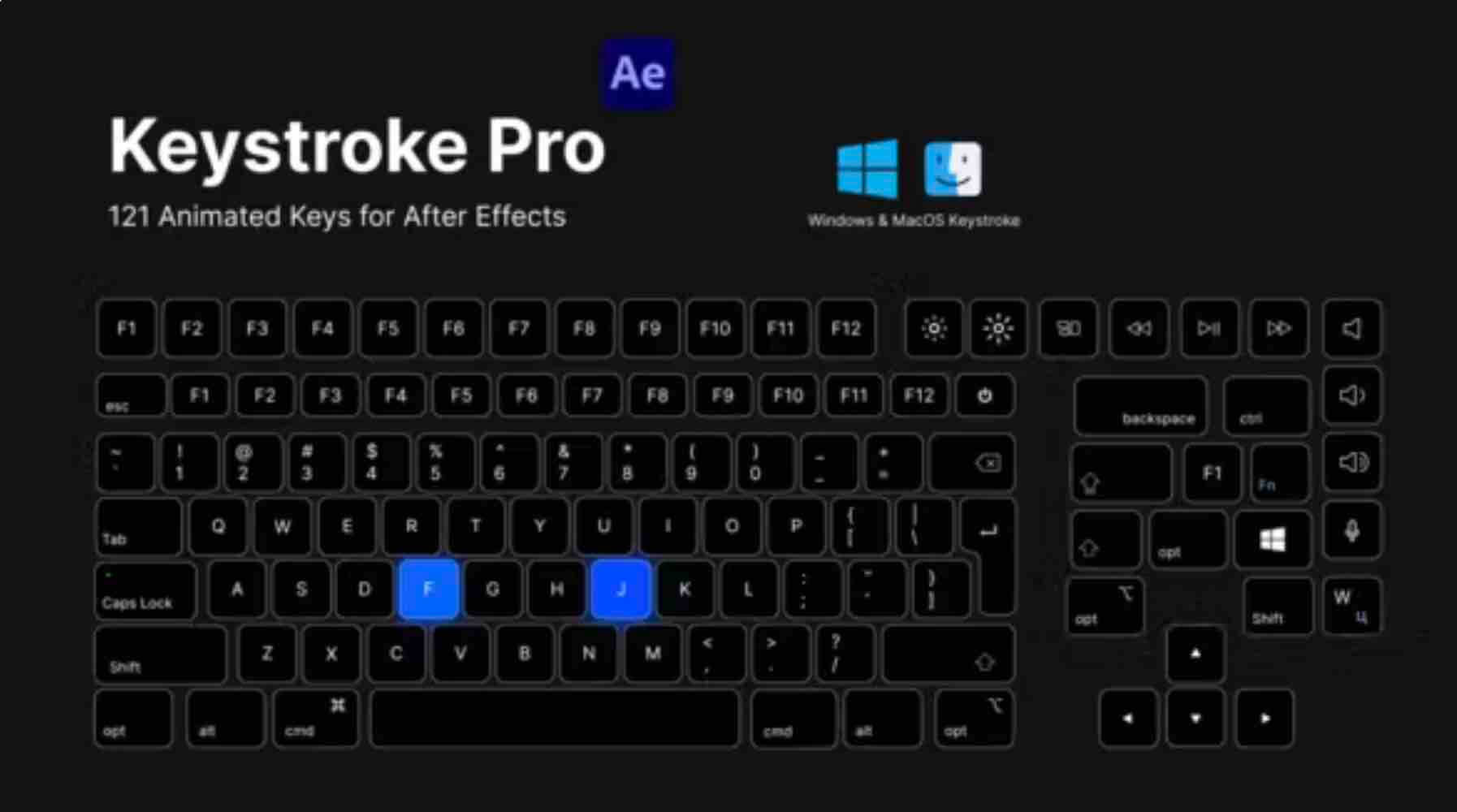 AE模板-用于After Effects的Keystroke Pro，mac+win键盘